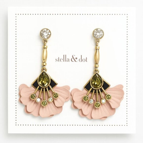 Stella & Dot Rory Floral Leather Earrings Blush - Brand New! - Picture 7 of 7